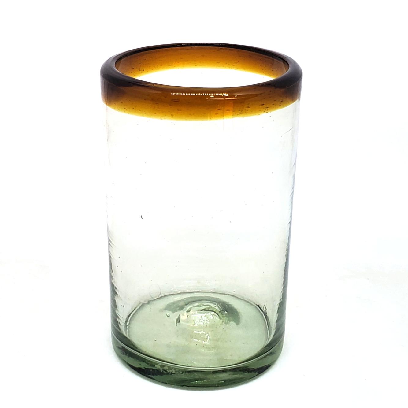 Vasos de Vidrio Soplado al Mayoreo / vasos grandes con borde color ámbar / Éstos artesanales vasos le darán un toque clásico a su bebida favorita.